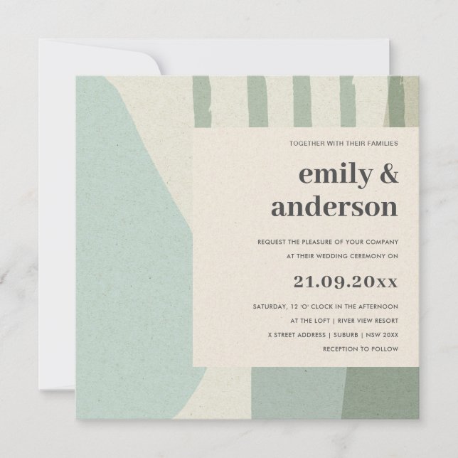 INVITACIÓN BODA ARTÍSTICO AZUL AQUÍ SUAVE MODERNO ABSTRACTO (Anverso)