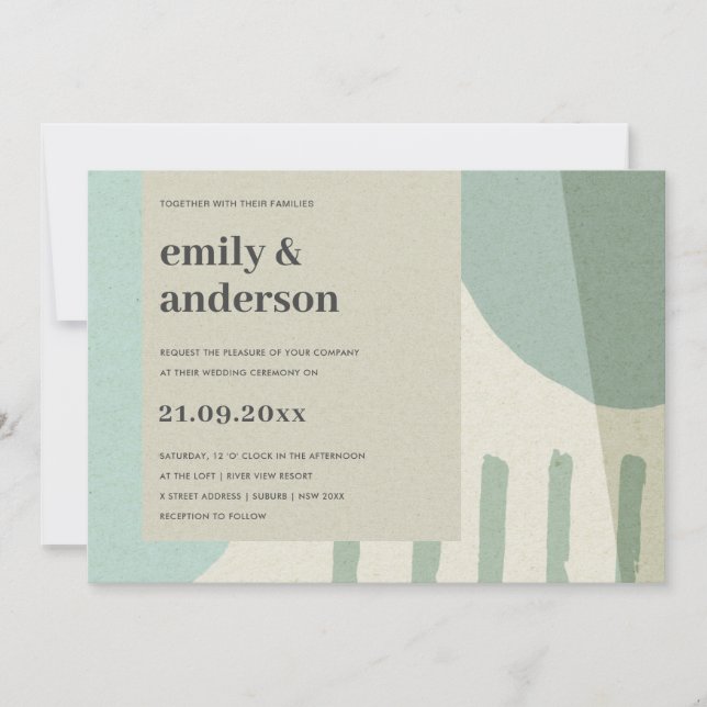 INVITACIÓN BODA ARTÍSTICO AZUL AQUÍ SUAVE MODERNO ABSTRACTO (Anverso)