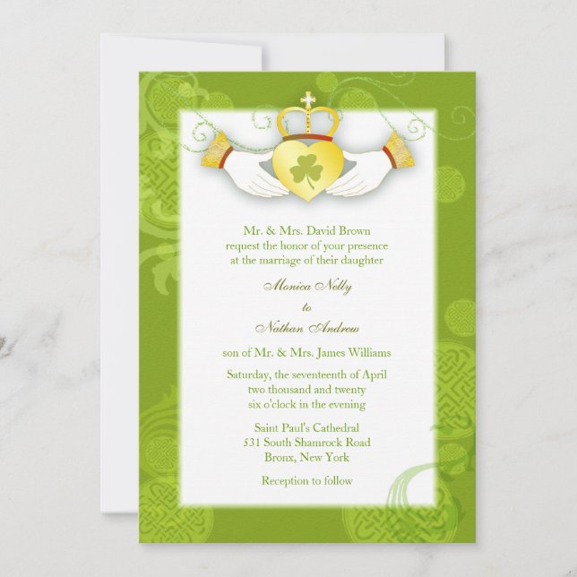 Invitación Boda artístico de Cute Claddagh Heart Irlandés (Anverso)