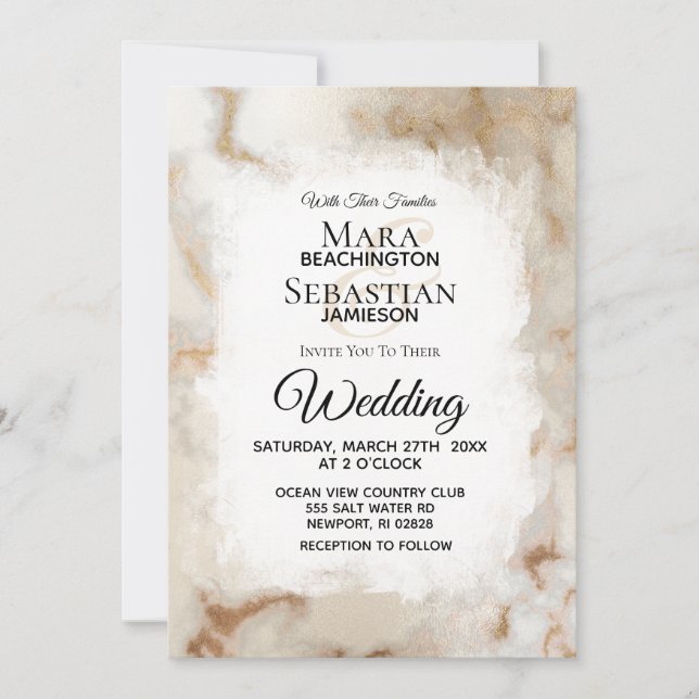 Invitación *~* Boda artístico de mármol blanco de oro AR2 (Anverso)