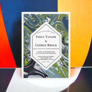 Invitación Boda artístico de resumen de tono azul verde de la