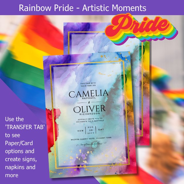 Invitación BODA artístico del ORGULLO LGBTQIA++ RAINBOW (Celebrate the vibrant spirit of love and equality with our Rainbow Pride wedding invitation.)