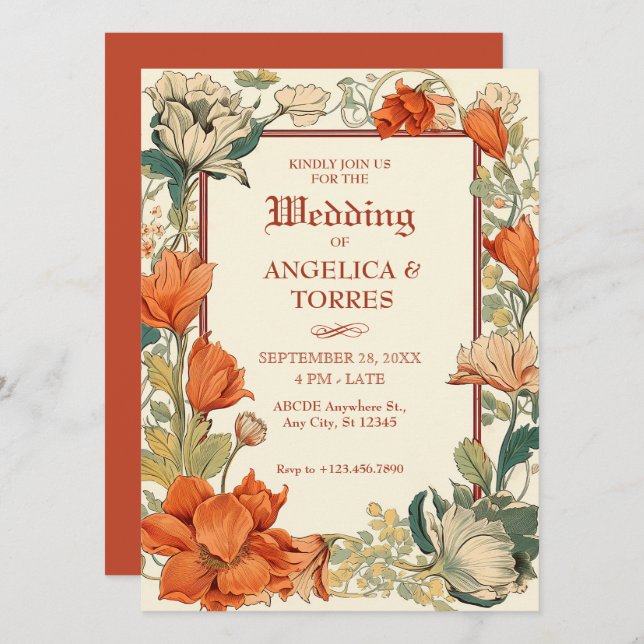 Invitación Boda artístico floral clásico (Anverso / Reverso)