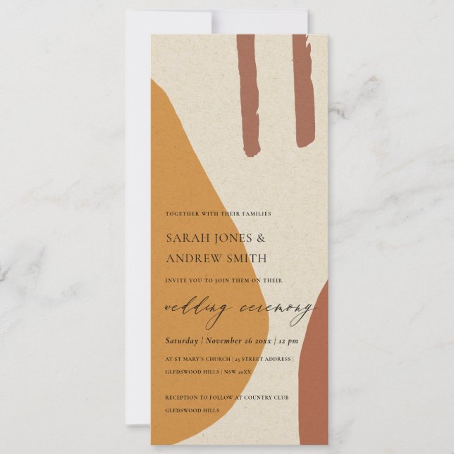 INVITACIÓN BODA ARTÍSTICO MODERNO ABSTRACTO AMARILLO TERRACOT (Anverso)