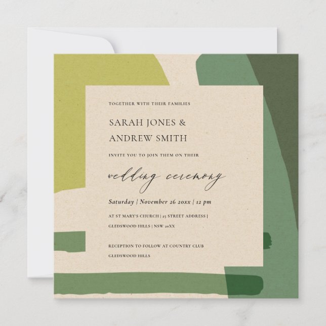 INVITACIÓN BODA ARTÍSTICO VERDE MODERNO ABSTRACTO DE KRAFT LI (Anverso)
