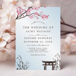 Invitación Boda asiático del florecimiento de cerezo japonés<br><div class="desc">Invitación a la Boda Asiática del Cerezo Japonés Sakura. Este diseño presenta bellas ramas de flores japonesas de cerezo rosado en un fondo azul cielo. Acentuado con bambú. Personalice este diseño personalizado con sus propios detalles.</div>