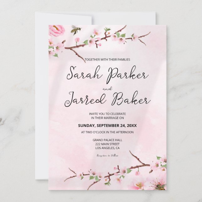Invitación Boda asiático del florecimiento de cerezo japonés  (Anverso)