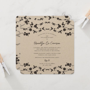 Invitación Boda asiático elegante con flores de cerezo negro