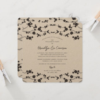Invitación Boda asiático elegante con flores de cerezo negro