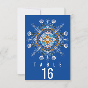 Invitación Boda Asientos Azules Mandala Bohemio Mostaza