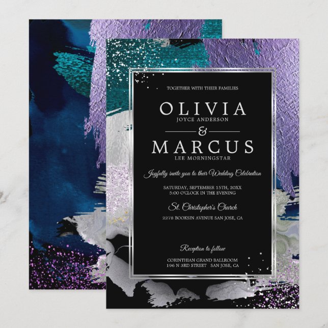 Invitación Boda | Asombroso resumen negrita de lavanda Verde  (Anverso / Reverso)