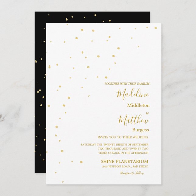 Invitación Boda Astral Gold Spots Black Evending (Anverso / Reverso)