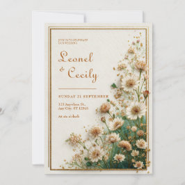 Invitación Boda Astrantia Texturizada de Color Crema Dorado