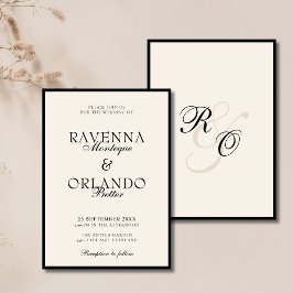 Invitación Boda Atemporal con Monograma de Marfil Negro de Di