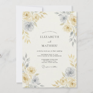 Invitación Boda atemporal de acuarela en amarillo pálido