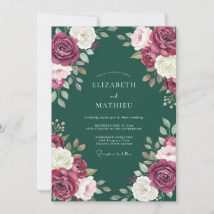 Invitación Boda atemporal de hoja verde y magenta turquesa