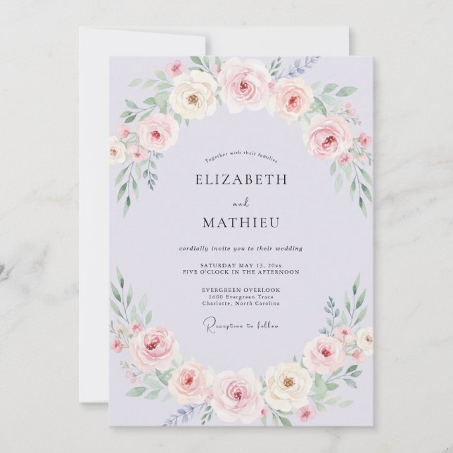 Invitación Boda atemporal de primavera con lila (Anverso)