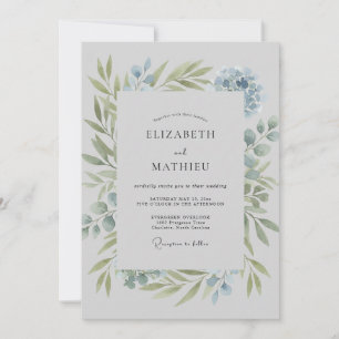 Invitación Boda atemporal en azul polvo frondoso