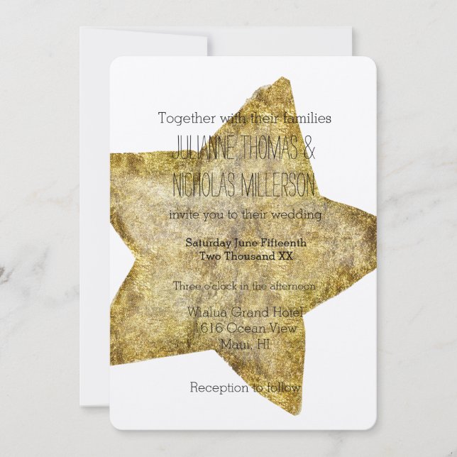 Invitación Boda atractiva de la estrella del oro (Anverso)