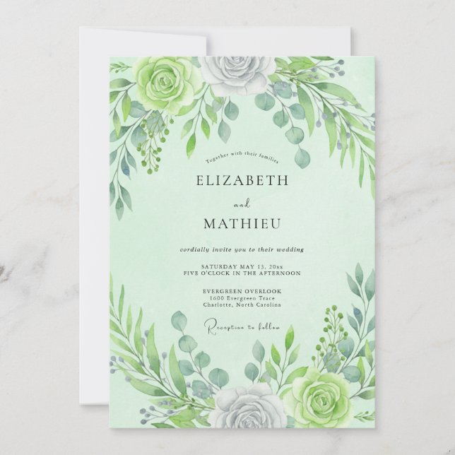 Invitación Boda Atractiva de Primavera en Verde Menta (Anverso)