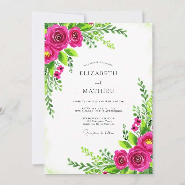 Invitación Boda Atractiva de Primavera Rosa Caliente (Anverso)