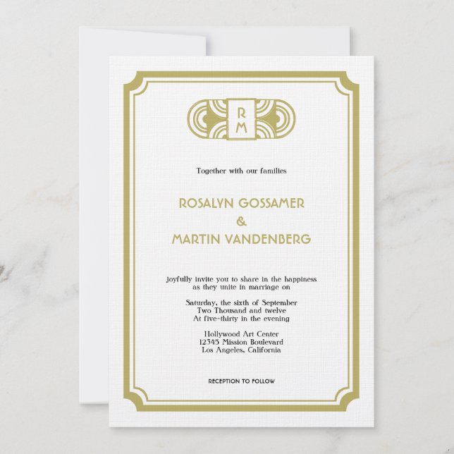 Invitación Boda atractivo retro de Hollywood del art déco (Anverso)
