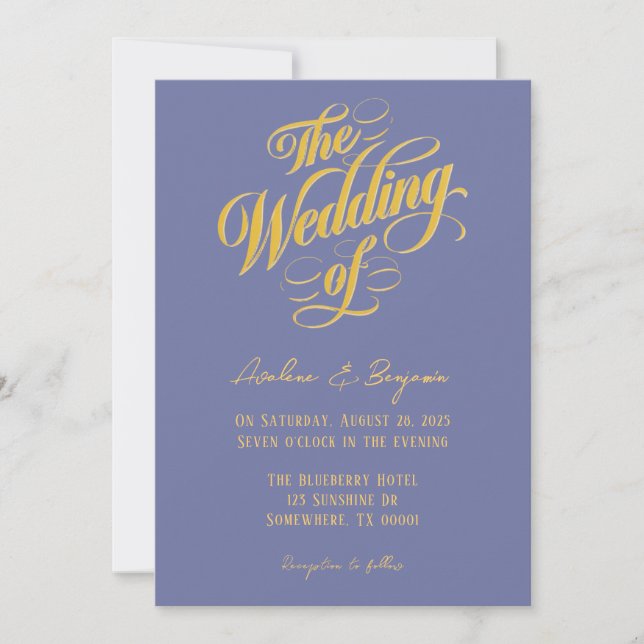 Invitación Boda audaz de tipografía de arándanos azules (Anverso)