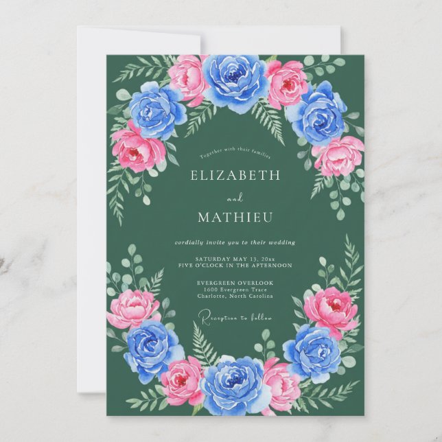 Invitación Boda audaz de verde cazador en el bosque (Anverso)
