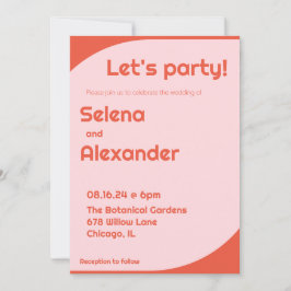 Invitación Boda audaz estilo 70 retro rosa y Naranja brillant