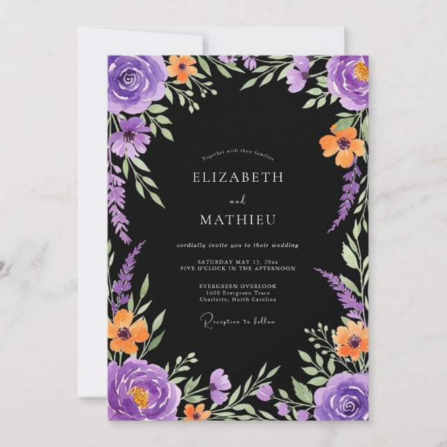 Invitación Boda Audaz y Morada (Anverso)