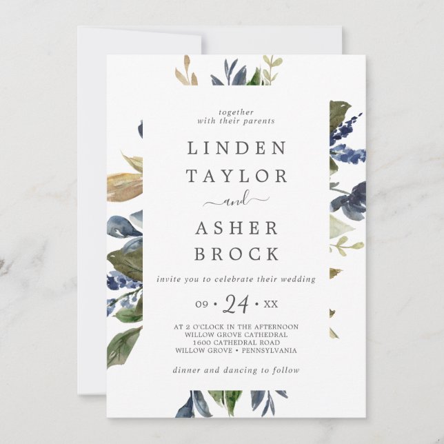 Invitación Boda Autumn Greenery Bold Names (Anverso)
