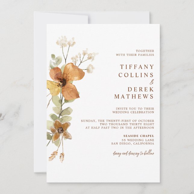 Invitación Boda Autumn Wildflowers (Anverso)
