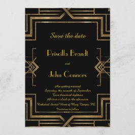 Invitación Boda - Avisa fecha, negro, gran-Gatsby, letra manu