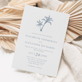 Invitación Boda azul agitado de palmeras de playa tropical