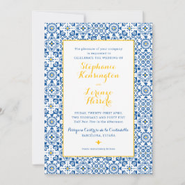 Invitación Boda azul amarillo amarillo de mosaico mediterráne