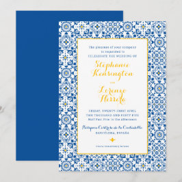Invitación Boda azul amarillo amarillo de mosaico mediterráne