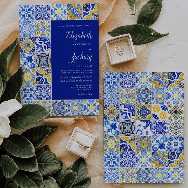 Invitación Boda Azul Amarillo Blanco Teja Rústica (Subido por el creador)
