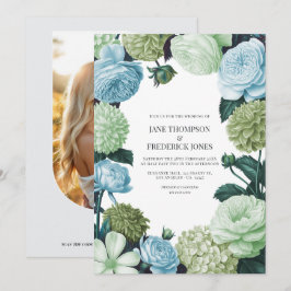 Invitación Boda Azul Ártico, Pino Helado y Musgo de Nube