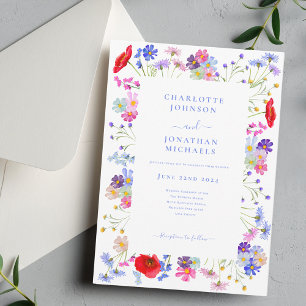 Invitación Boda azul Boho de acuarela de flores silvestres