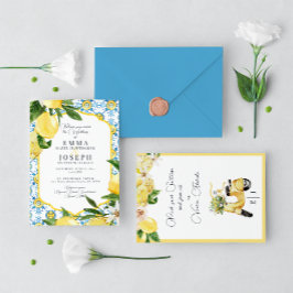 Invitación Boda azul brillante de limón de verano mediterráne