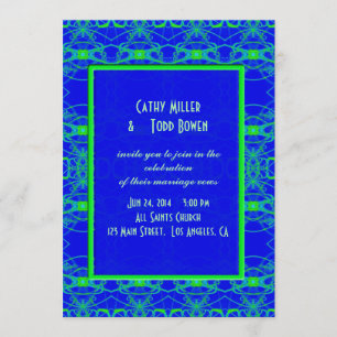 Invitación Boda azul brillante del modelo de la verde lima