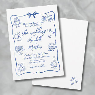 Invitación Boda Azul Caprichosa Dibujada a Mano