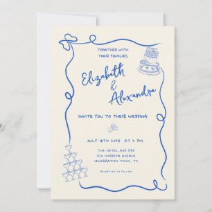 Invitación Boda azul caprichoso de mano