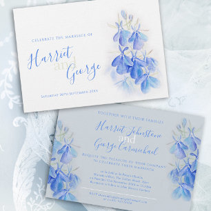 Invitación Boda azul celeste floral gris azul