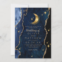 Invitación Boda azul celestial Luna de Estrellas Medianoche