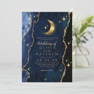 Invitación Boda azul celestial Luna de Estrellas Medianoche