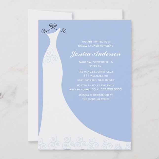 Invitación Boda azul claro con ducha de novia (Anverso)