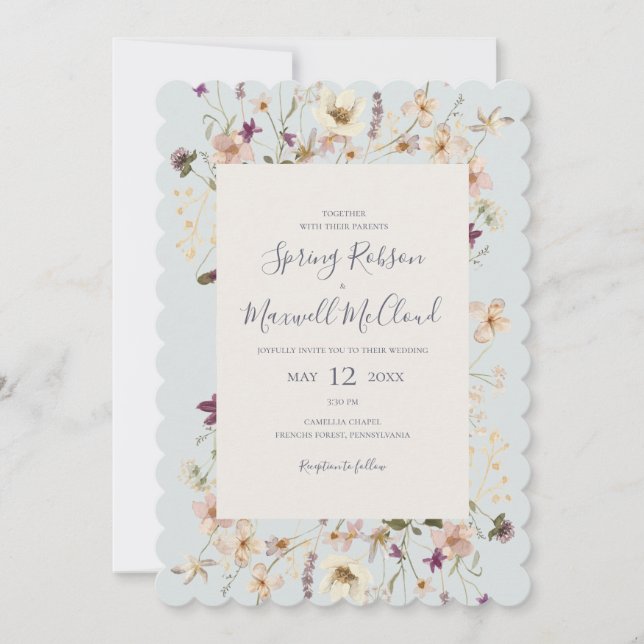 Invitación Boda azul claro de flor silvestre primavera (Anverso)