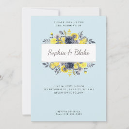 Invitación Boda azul claro del marco floral amarillo y azul