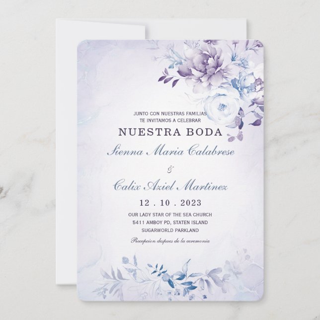 Invitación Boda Azul Claro y Lavanda (Anverso)